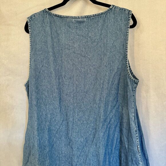 The Vermont Country Store Dress XL Denim Jean Pleat Sleeveless Chambray Buttons - Picture 10 of 12